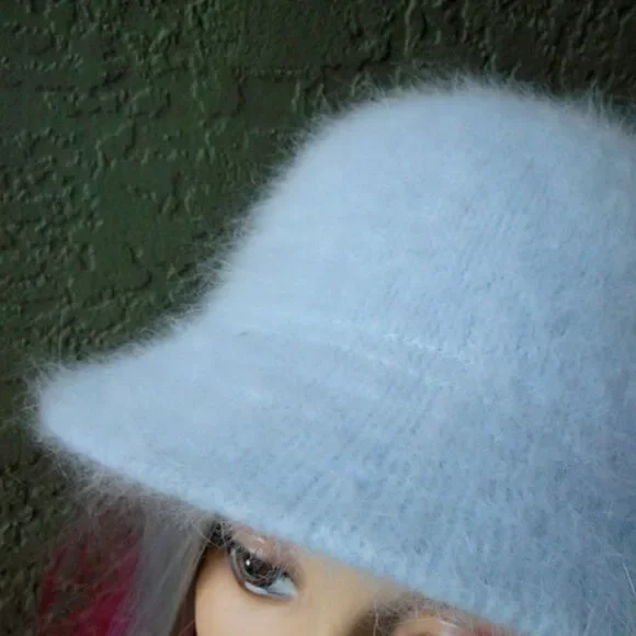 EUC Angora Mix - Rabbit Hair - Light Blue Winter Hat - Picture 3 of 8
